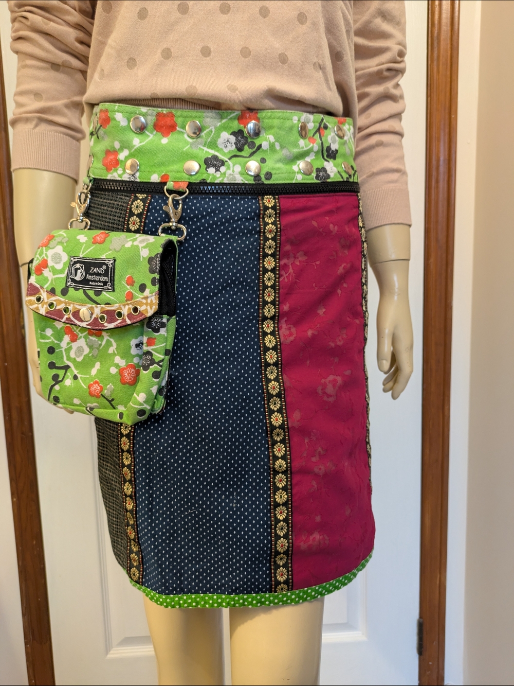 Zand Amsterdam Reversible Wrap Mini Skirt with Floral Detachable Belt And Pouch
